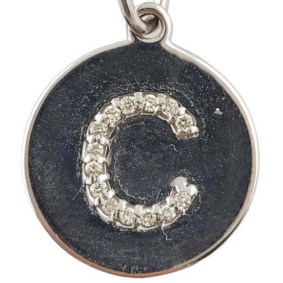 14K White Gold Diamond "C" Initial Circle Pendant Necklace #18094 - Picture 1 of 8